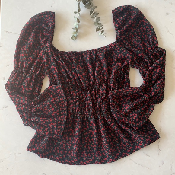 Boohoo Petite Tops - Boohoo Petite Rose Print Bardot Top